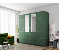 Armoire 4 portes BALI D4, armoire avec miroir, buffet 3 tiroirs (vert)