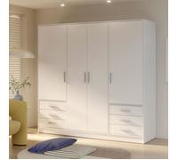 Armoire 4 portes battantes + 6 tiroirs - Bois aggloméré - Blanc mat - L 206,5 x P 60 x H 200 cm - JUPITER