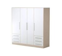 Armoire 4 portes battantes 6 tiroirs Chene et L 206 P 60 H 200 cm JUPITER Multi