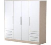 Armoire 4 portes battantes 6 tiroirs Chene et L 206 P 60 H 200 cm JUPITER Multi