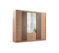 Vente-unique - Armoire 4 Portes et 2 tiroirs - avec Miroir - L250 cm - Coloris : Naturel - SIDOVIA