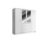 Armoire 4 portes et 3 tiroirs - Avec miroirs - L196 cm - Blanc - LIZANDRO