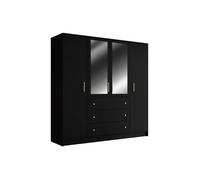 Armoire 4 portes et 3 tiroirs - Avec miroirs - L196 cm - Noir - LIZANDRO