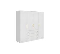 Armoire 4 portes et 3 tiroirs - L196 cm - Blanc - LIZANDRO