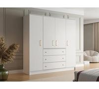 Armoire 4 portes et 3 tiroirs - L196 cm - Blanc - LIZANDRO