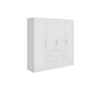 Armoire 4 portes et 3 tiroirs - L196 cm - Blanc - LIZANDRO