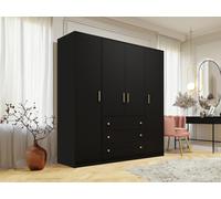 Armoire 4 portes et 3 tiroirs - L196 cm - Noir - LIZANDRO