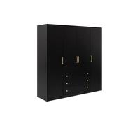 Armoire 4 portes et 3 tiroirs - L196 cm - Noir - LIZANDRO