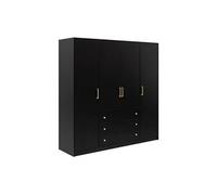 Armoire 4 portes et 3 tiroirs - L196 cm - Noir - LIZANDRO