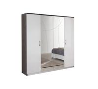 Armoire 4 Portes Laqué Blanc et Chêne Anthracite - LUCIA -