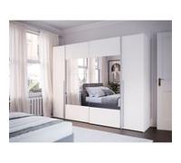 FORTE Armoire NARAGO – Blanc mat, 2 couliss., miroir, 2 batt., 2 penderies, L270×P61×H210 cm