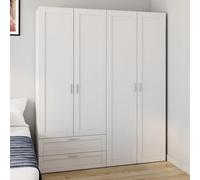 Armoire 4 Portes Vito Blanc Penderie 160 Cm Avec 2 Tiroirs Et Étagères Blanc