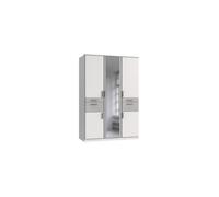 Armoire - 5 portes battantes - Miroir - 4 tiroirs - Blanc et gris clair - L135 x P58 x H199 cm - VOLOS