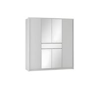 Armoire 6 portes et 1 tiroir - Avec miroir - L200 cm - Blanc - ZADIA
