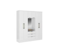 Vente-unique - Armoire 6 Portes et 3 tiroirs - avec Miroir - L180 cm - Coloris : Blanc - ELORIO