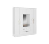 Armoire 6 portes et 3 tiroirs - Avec miroir - L180 cm - Coloris : Blanc - ELORIO