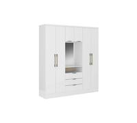 Armoire 6 portes et 3 tiroirs - Avec miroir - L180 cm - Coloris : Blanc - ELORIO