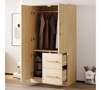 Armoire 70 x 40 x 135 cm couleur bois double porte tiroirs compartiments de | Pour lit mezzanine, chambre d'enfant, penderie simple en pin contreplaqué MDF pour chambre d'enfant, chambre d'adolescent