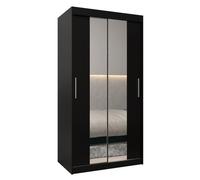 Armoire à 2 Portes Coulissantes avec Miroir, Tringle et Étagères - ABIKSMEBLE Tokyo 1 100 - 100x200x62 cm Noir