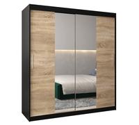 Armoire à 2 Portes Coulissantes avec Miroir, Tringle et Étagères - ABIKSMEBLE Tokyo 1 180 - 180x200x62 cm Noir et Sonoma