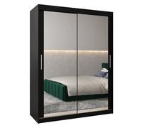 Armoire à 2 Portes Coulissantes avec Miroir, Tringle et Étagères - ABIKSMEBLE Tokyo 3 150 - 150x200x62 cm Noir