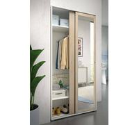 Armoire à 2 portes coulissantes, barre porte-vêtements, 100% fabriquée en Italie, armoire moderne pour chambre à coucher, meuble avec miroir, 90 x 45 h 195 cm, chêne et blanc