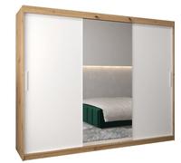 Armoire à 3 Portes Coulissantes avec Miroir, Tringle et Étagères - ABIKSMEBLE Tokyo 1 250 - 250x200x62 cm Artisan et Blanc