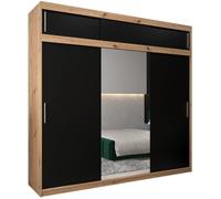Armoire à 3 Portes Coulissantes avec Miroir, Tringle, Étagères et Extenstion - ABIKSMEBLE Tokyo 1 250 - 250x240x62 cm Artisan Noir