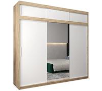 Armoire à 3 Portes Coulissantes avec Miroir, Tringle, Étagères et Extenstion - ABIKSMEBLE Tokyo 1 250 - 250x240x62 cm Sonoma Blanc