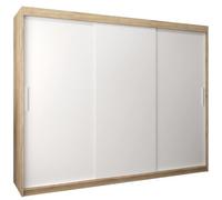 Armoire à 3 Portes Coulissantes avec Tringle et Étagères - ABIKSMEBLE Tokyo 250 - 250x200x62 cm - Sonoma et Blanc