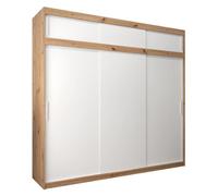 Armoire à 3 Portes Coulissantes avec Tringle et Étagères - ABIKSMEBLE Tokyo 250 - 250x240x62 cm - Artisan et Blanc avec Extension