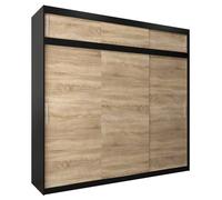 Armoire à 3 Portes Coulissantes avec Tringle et Étagères - ABIKSMEBLE Tokyo 250 - 250x240x62 cm - Noir et Sonoma avec Extension