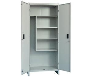 Armoire à balais « Pratiko » en tôle Vernie. Ensemble d'une Grande étagère et Trois Petites pièces. Livrée démontée.
