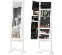 HOMCOM Armoire à bijoux armoire de rangement sur pieds boîte à bijoux avec miroir multi-rangements éclairage LED blanc