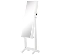 Armoire À Bijoux Avec Miroir À Pied Multi-Rangement Inclinaison Réglable Serrure Dim. 46l X 36,5l X 151,5h Cm Mdf Blanc Blanc