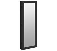 Armoire à bijoux avec miroir - Montage mural - Noir - 37,5 x 10 x 106 cm - En bois avec doublure en tissu - Verrouillable - Idéal pour la salle de bain, la chambre à coucher, le couloir, peu