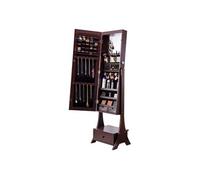 VEVOR Armoire à Bijoux avec Miroir Pleine Longueur, Organisateur de Bijoux sur Pied avec Rangement, Meuble de Rangement pour Bijoux Verrouillable, Doublure en Velours, LED Intérieur, Tiroir, Marron