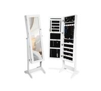 ARMOIRE A BIJOUX - TECTAKE - Meuble à bijoux Armoire à bijoux avec Miroir 147 cm x 45 cm x 37 cm - Blanc