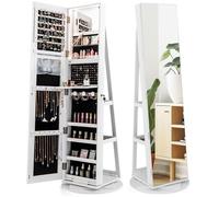 Armoire à Bijoux avec Miroir - RELAX4LIFE - 3 en 1 - Rotative à 360° - Miroir Pleine Longueur - Lumières LED 3 Couleurs - Blanc