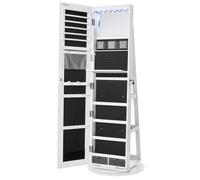 Armoire à Bijoux avec Miroir sur Pieds, Verrouillable, avec 6 LED, Rangement Bijoux Pivotant 360°, 3 Étagères, Blanc