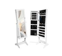 Armoire à bijoux en bois MDF verrouillable avec miroir réglable, blanc