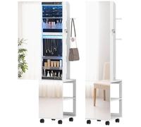 HOMCOM Armoire à bijoux armoire avec miroir sur pied pivotante à 360° organisateur de bijoux verrouillable avec éclairage LED, rangement pour chambre et dressing, cadre blanc, doublure noire