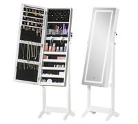 HOMCOM Armoire à bijoux LED avec miroir sur pied range bijoux avec éclairage à écran tactile blanc