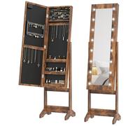 Armoire à bijoux - HOMCOM - meuble rangement sur pieds miroir éclairage LED - bois - brun rustique