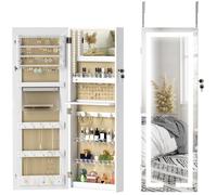 Armoire à bijoux - HOMCOM - mural/de porte - verrouillable - avec LED miroir divers compartiments - blanc
