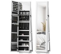 HomCom Armoire à bijoux pivotante verrouillable avec miroir – multi-rangement en bois blanc