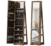 HOMCOM Armoire à Bijoux pivotante verrouillable boîte à bijoux avec Miroir - Armoire Bijoux Multi-Rangement - en Bois Brun Rustique