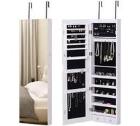 HomCom Armoire à bijoux à suspendre – miroir LED, verrouillable, 37×10×120cm effet bois grisé