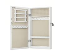 Armoire à Bijoux Murale, Organisateur de Bijoux, Rangement, Verrouillable, avec Miroir, Peu Encombrant, Surface en Blanc et Doublure en Grège [Du style] Puisque vos bijoux reflètent votre goût, gardez