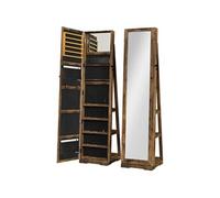 HomCom Armoire à bijoux pivotante verrouillable avec miroir, Multi-rangement en bois brun rustique